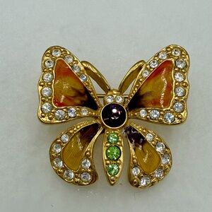 Joan Rivers Gold Butterfly Brooch with Colorful Accents